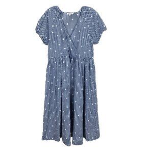 Madewell Womens M Faux Wrap Dress Gingham Midi Embroidered Cottagecore Blue Boho
